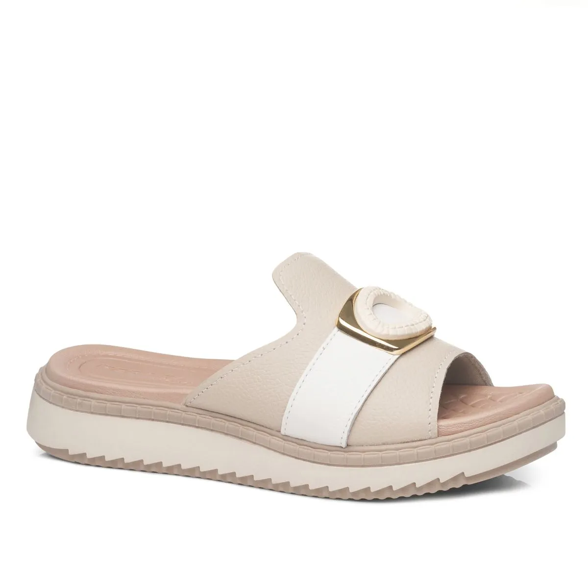 Chinelo Pegada Feminino em Couro Off White 233667-02